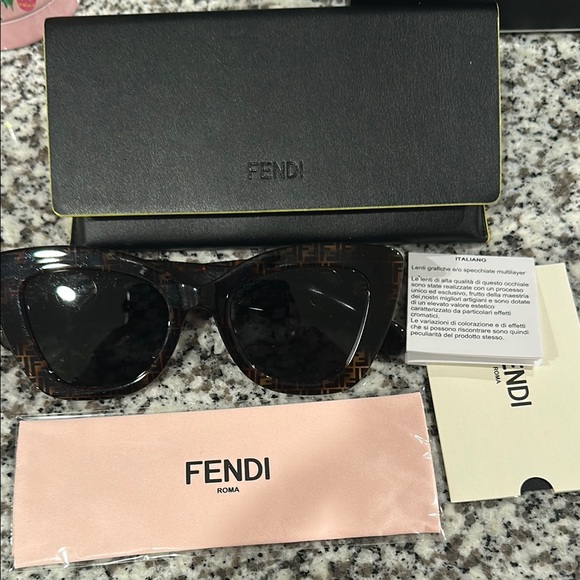 Fendi Brown & Black Havana Sunglasses, “Modern Cat Eye” - Picture 3 of 7